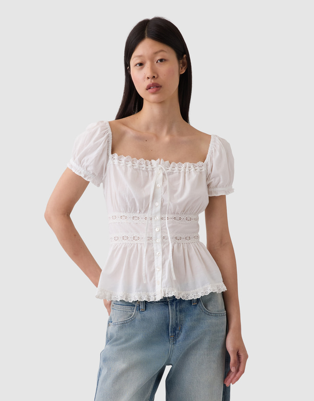 GAP - SS Long Lace Insert Button Front Top