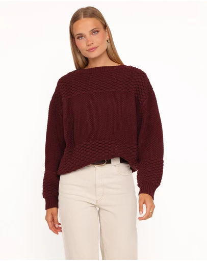 Petal & Pup - Fiora Waffle Stitch Sweater - Burgundy
