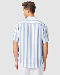 Vacay Swimwear - S/S Blue Stripe Linen Shirt