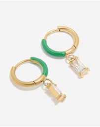 Lovisa - Waterproof Gold Plated Stainless Steel Emerald Green Enamel Cubic Zirconia Charm Huggie Earrings