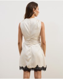 Atmos&Here - Sara Satin Mini Dress With Lace Trim