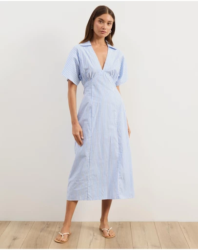 Atmos&Here - Isobel Cotton Poplin Stripe Shirt Midi Dress