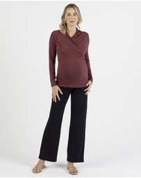 Angel Maternity - Maternity V-Neck Cross-Over Bamboo Long Sleeve Top