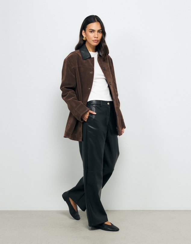 AERE - Contrast Collar Suede Look Jacket