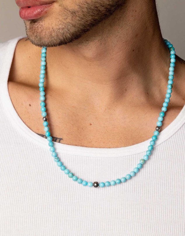 Nialaya Jewellery - Beaded Necklace with Turquoise and Silver