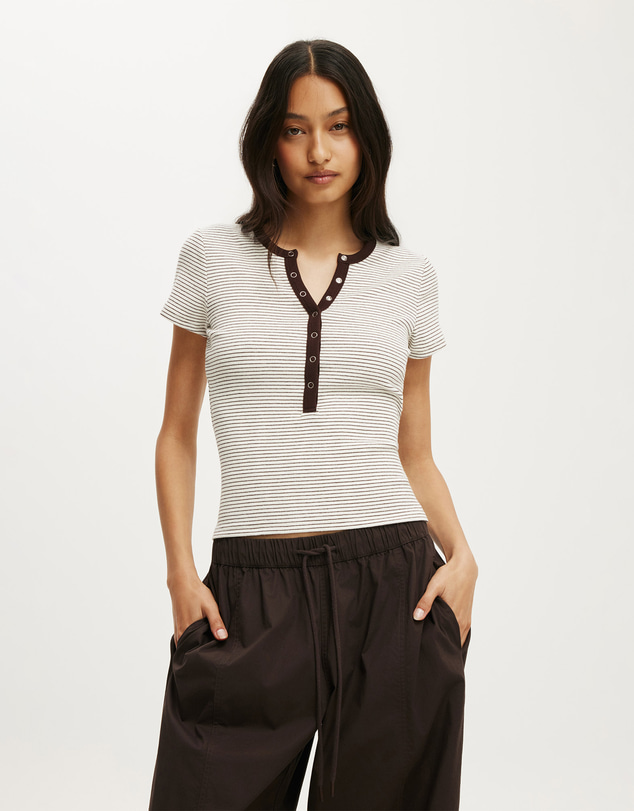 Cotton On - Blake Rib Henley Short Sleeve