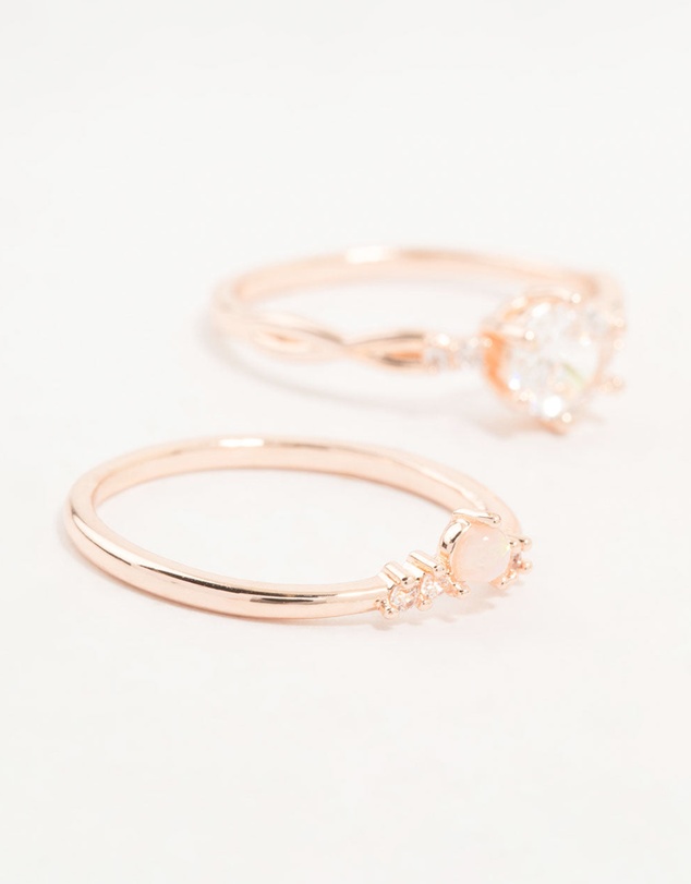 Lovisa - Rose Gold Plated Cubic Zirconia Stacking Rings 3-Pack