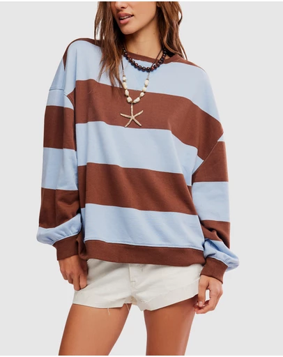 Free People - Classic Stripe Crew Wide Sweatshirt