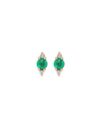 Michael Hill - 3 Stone Emerald Earrings with .04 Carat TW Diamonds in 10kt Yellow Gold