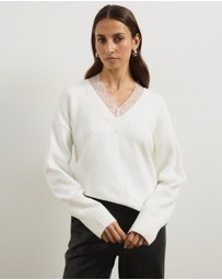 Atmos&Here - Teo V-Neck Knit Jumper with Lace Trim