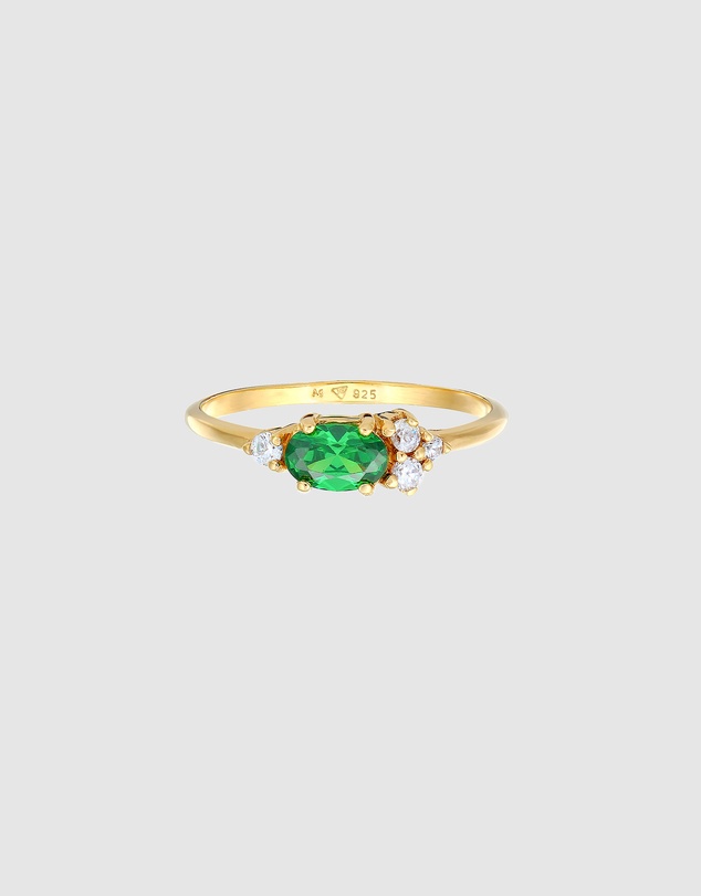 Elli Jewelry - Emerald Zirconia Band Ring in Gold-Plated 925 Silver