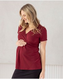 Angel Maternity - Bree Maternity Crossover Work Top - Burgundy