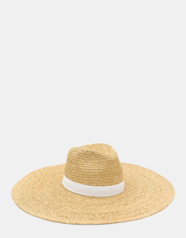 Morgan & Taylor - Camden Braided Raffia Wide-Brim Fedora in Natural Beige