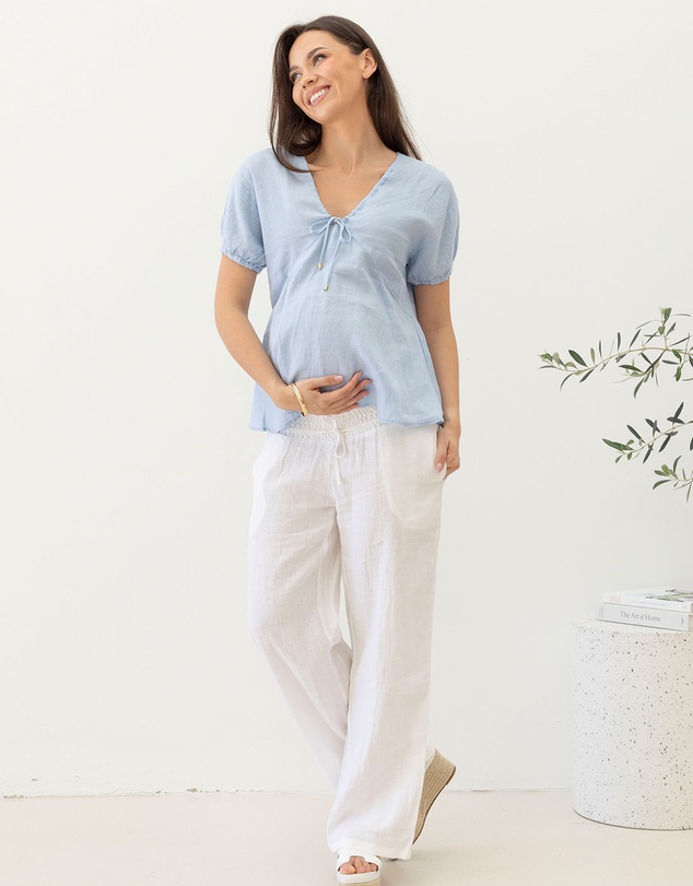 Angel Maternity - Brigitte Maternity Linen Blouse Top - Baby Blue