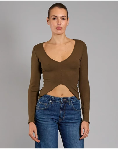 Love and Nostalgia - Rosie Rib Top - Chocolate Brown