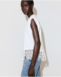 M.N.G - Cotton T-Shirt with Broderie Anglaise Embroidery