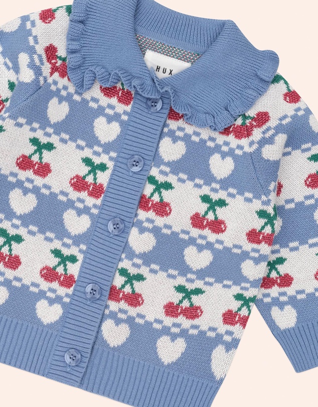 Huxbaby - Cherry Heart Frill Collar Knit Cardigan - Babies