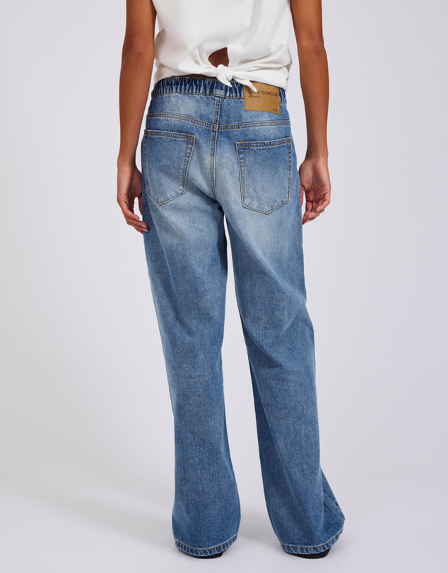 ONE TEASPOON - Roadhouse Mid Waist Wide Leg Drawstring Denim Jean - Hoodlum Blue
