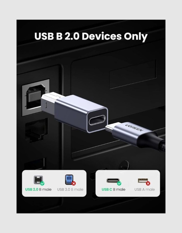 Ugreen - UGREEN USB-C Female to USB-B Male Printer Adapter – 480Mbps Data Transfer Aluminum Build