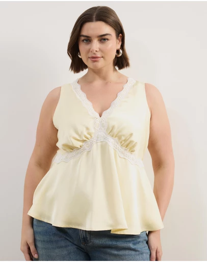 Atmos&Here Curvy - Sylvie Satin Lace Trim Top