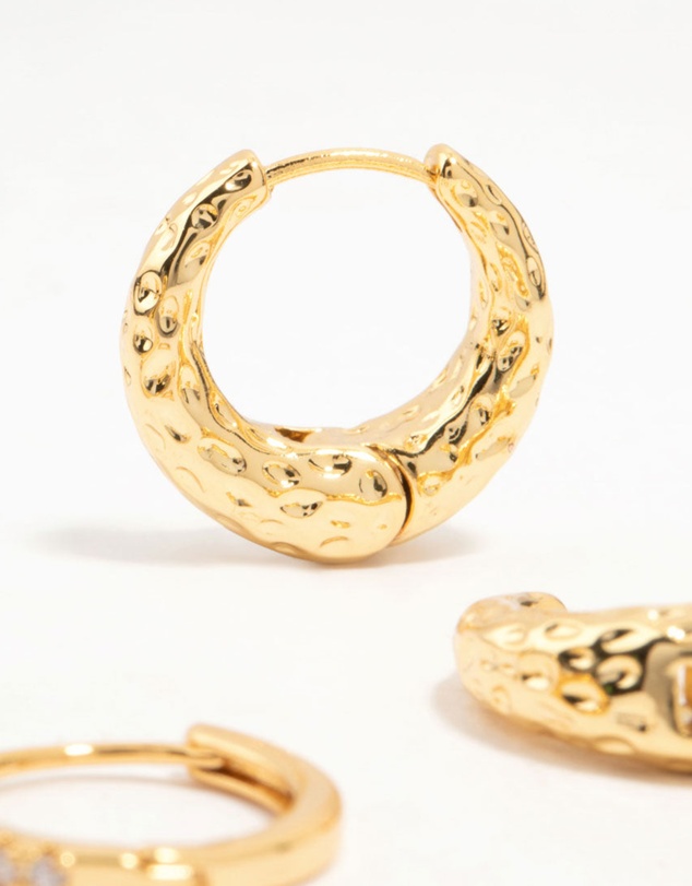 Lovisa - Gold Plated Brass Organic & Cubic Zirconia Clicker Earrings 3-Pack