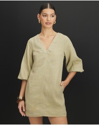 AERE - Sierra Linen Puff Sleeve Mini Dress