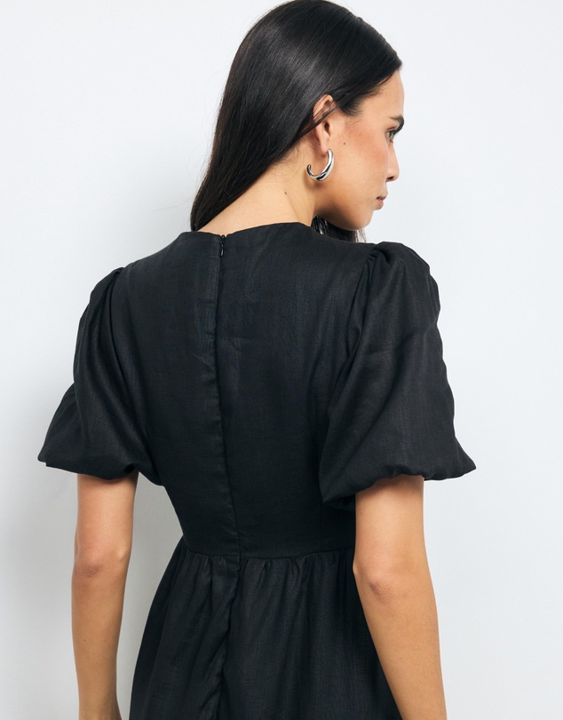 AERE - Ivy Puff Sleeve Linen Midi Dress
