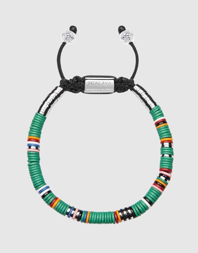 Nialaya Jewellery - Men's Beaded Bracelet with Green Disc Beads