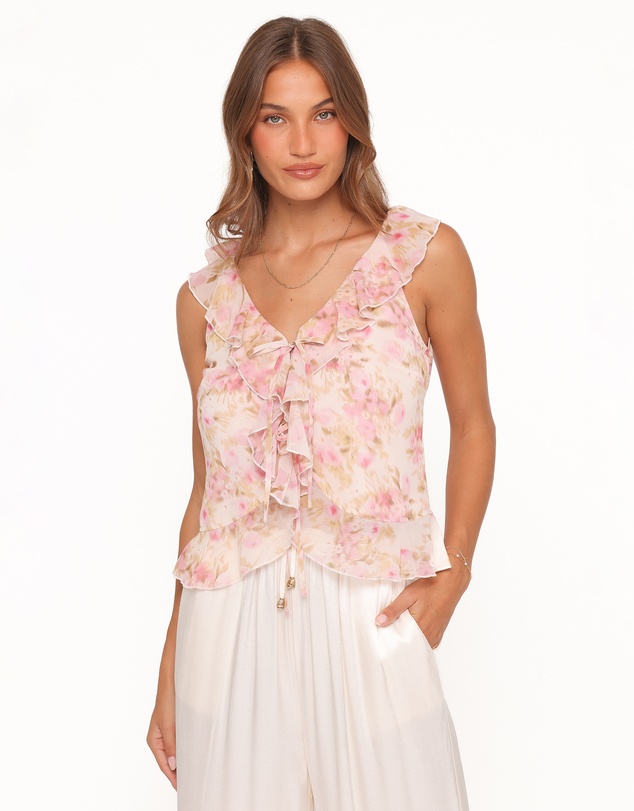 Petal & Pup - Ismena Tie Front Top - Blurred Pink Floral