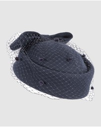 Max Alexander - Felt Navy Pillbox Hat With Veil