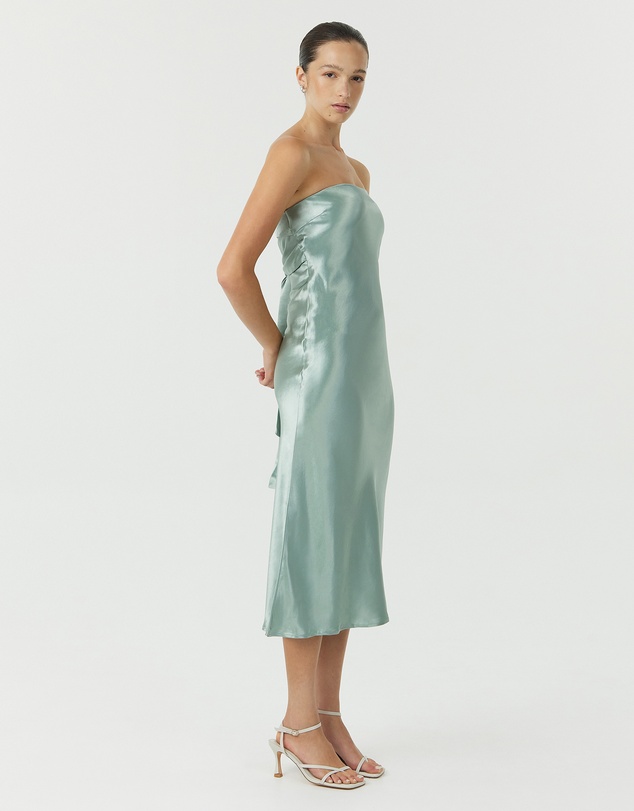 Third Form - Satin Tie Back Strapless Midi Dress