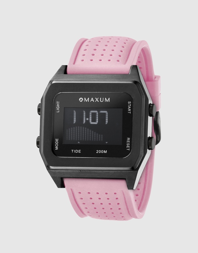 Maxum - Raglan Tide Watch – Black Case, Black Dial & Pink Silicone Strap