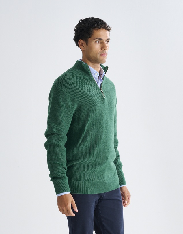 3 Wise Men - 3 Wise Men Frost Zip Neck Wool Blend Knit - Green