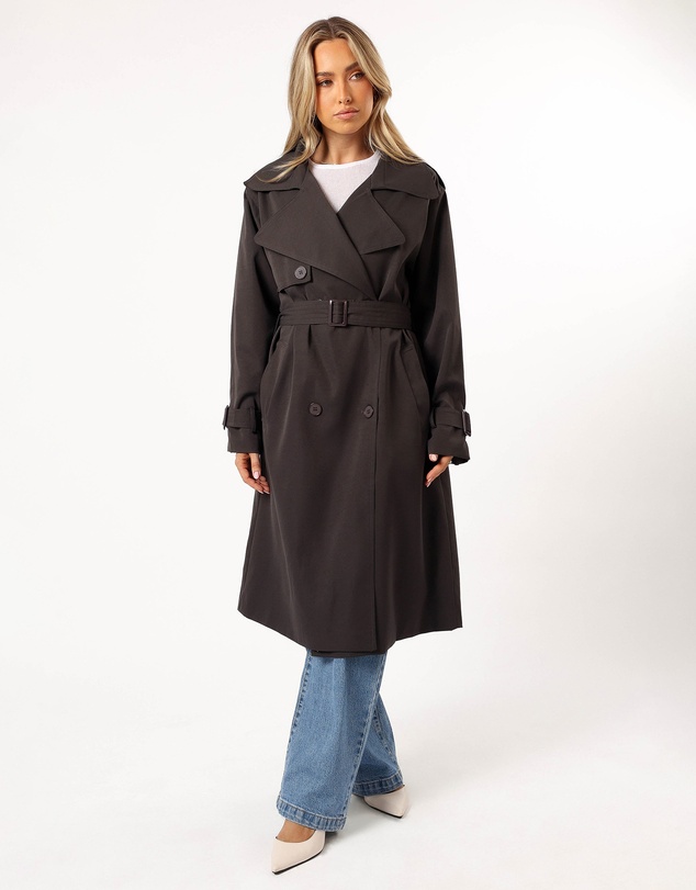 Petal & Pup - Billy Button Front Trench Coat - Charcoal