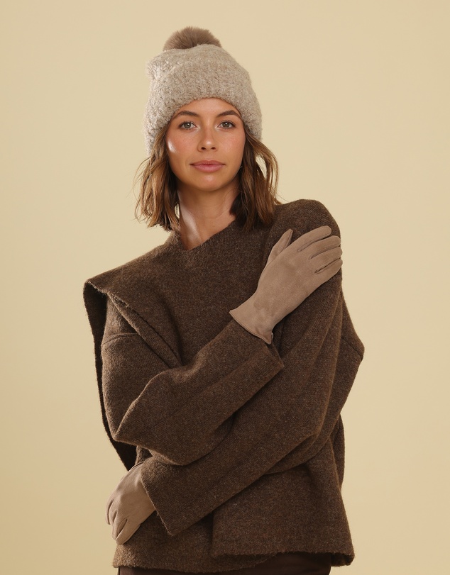 Morgan & Taylor - Amalie Faux Suede Gloves in Beige