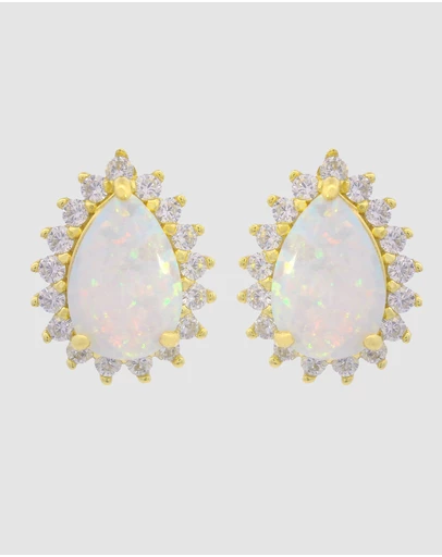 Georgini - Georgini Opal Glow Rozelle White Created Opal Gold Earrings