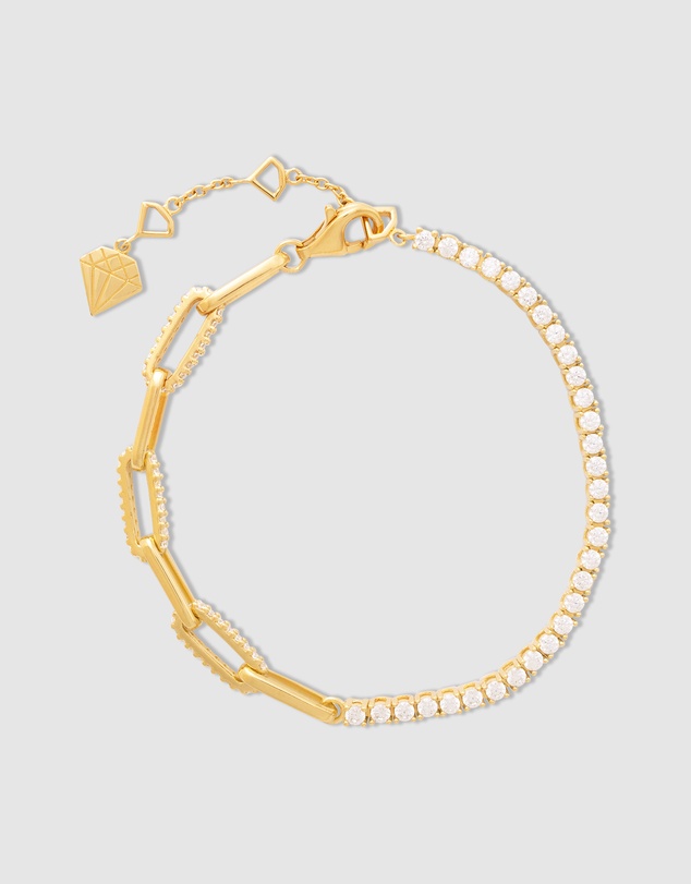 Wanderlust + Co - Pave Link Chain 14K Gold Vermeil Tennis Bracelet