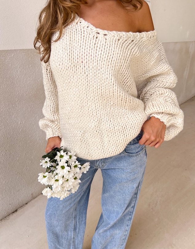 Beginning Boutique - Delvey Cream Chunky Knit Sweater