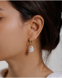 Elli Jewelry - Earrings Hoops Shell Pearl 925 Sterling Silver Gold-Plated