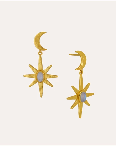 Ottoman Hands - Moonstone Star Drop Earrings