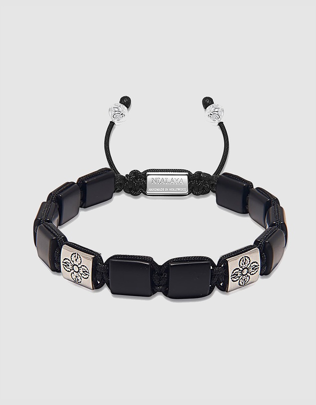 Nialaya Jewellery - The Dorje Flatbead Collection - Matte Onyx and Silver