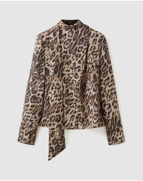 M.N.G - Animal-Print Blouse With Scarf