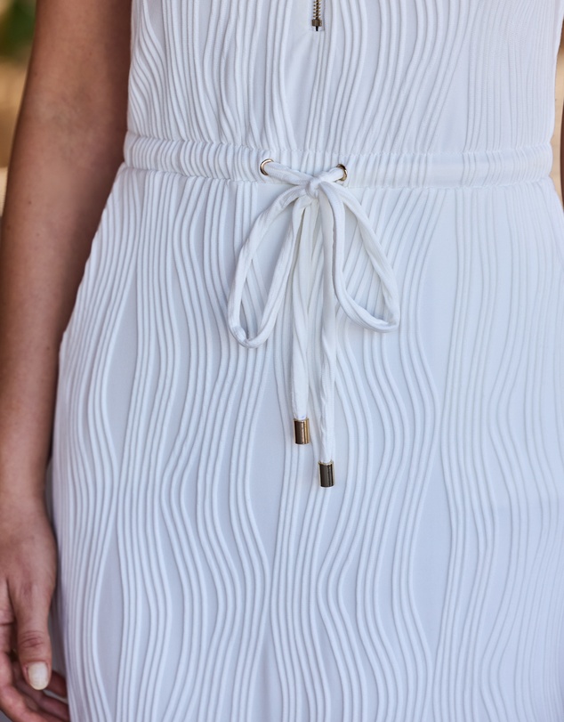 Sosandar - Wavy Texture Drawstring Zip Detail Dress