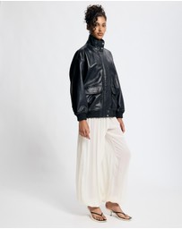 Lover - Byron Oversized 100% Leather Funnel Neck Bomber Jacket