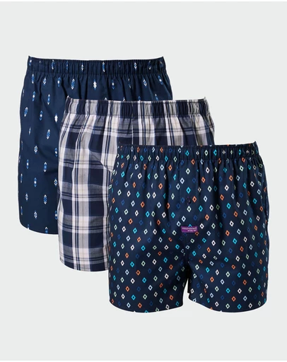 Mitch Dowd - Diamond Blue Cotton Boxer Shorts 3 Pack - Navy