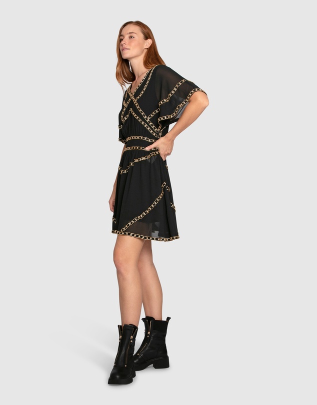 Belle & Bloom - Golden Mark Beaded Trim Mini Dress