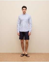 Trenery - Regular Fit Poplin Stripe Long Sleeve Shirt in Ice Blue