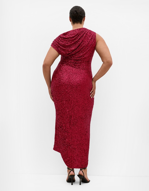 City Chic - Plus size Sequin Star Off Shoulder Maxi Dress - berry
