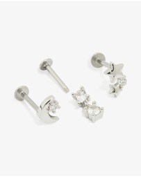 Lovisa - Surgical Steel Cubic Zirconia Mixed Threadless Flat Back Studs 3-Pack