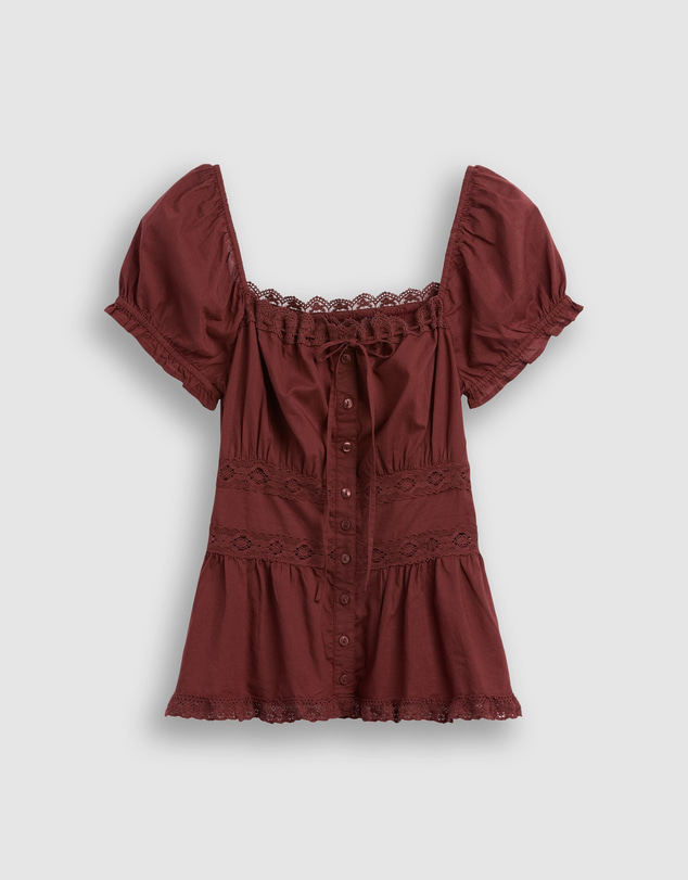 GAP - SS Long Lace Insert Button Front Top